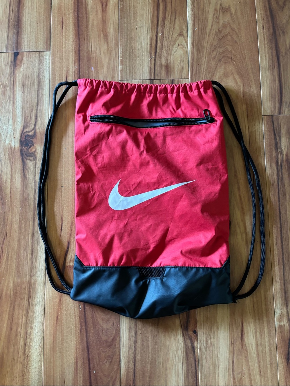 Nike Red and Black Drawstring Gym Sack with Front Zip